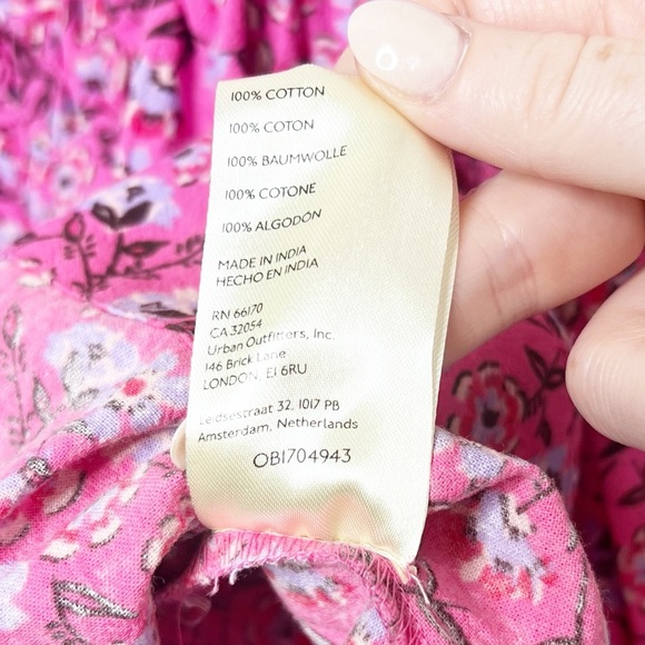 Free People Women's James Smock Pink Floral Quarter Sleeve Cropped Button Blouse - Picture 14 of 16